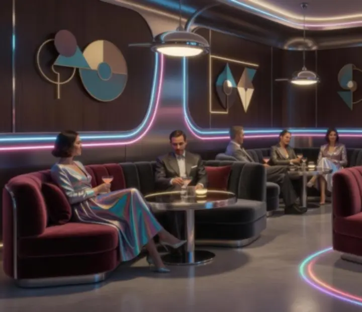 Stylový večerní salón Wonderstar s. r. o. s komfortním posezením a efektním osvětlením.